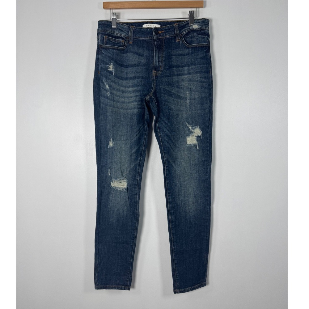 Distressed Eunina Womens 13 Lauren Mid Rise Skinny Jeans Dark Wash Ripped Blue